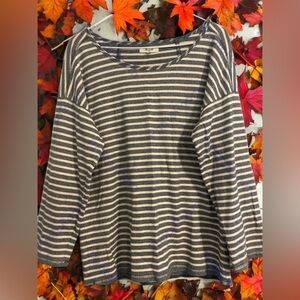 Madewell Women's Gray/Ivory Striped Long Sleeve Top Size Small EUC!